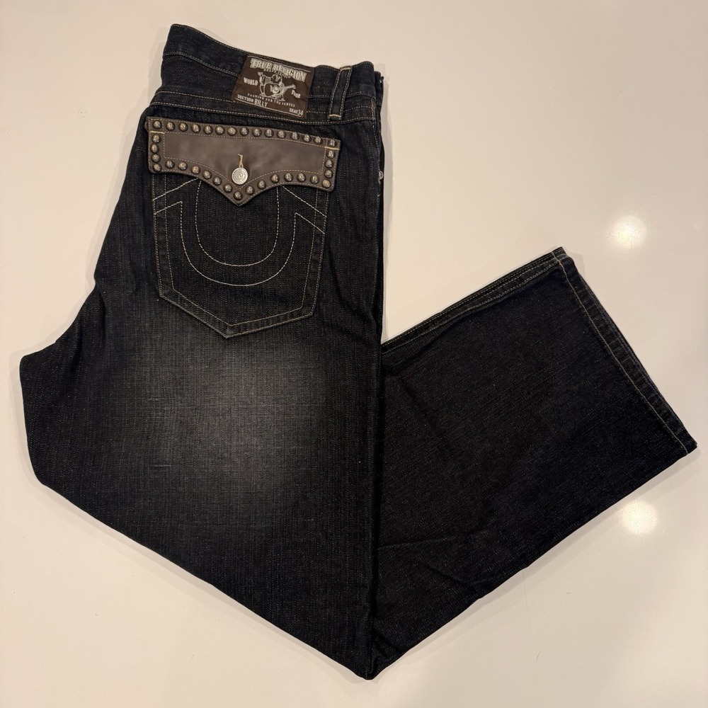 Y2K TRUE Religion World Tour‎ BILLY Men's 42x31 Jeans Leather Studded Baggy